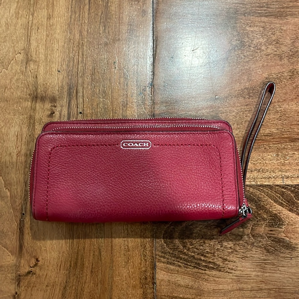 Red leather Coach wallet/ wristlet